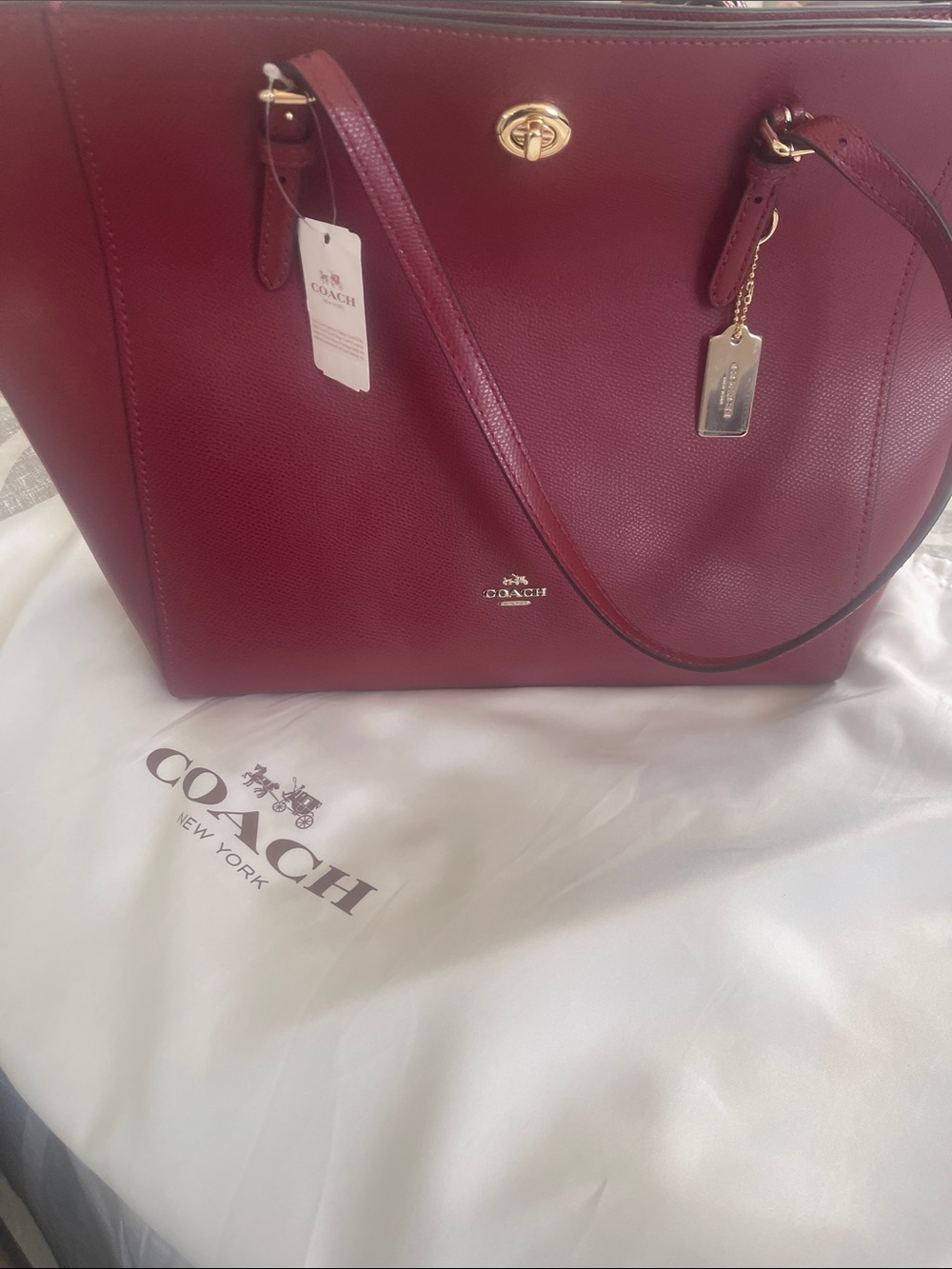 Coach Burgundy Leather Tote with Gold Hardware
Retail $295
With dust bag